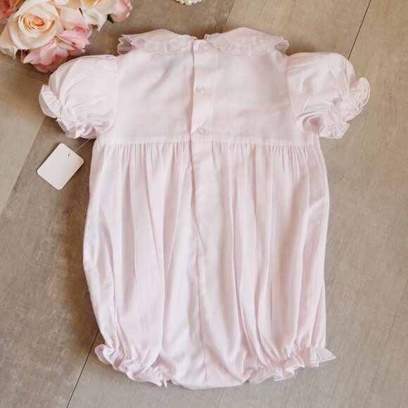 Pink Smocked Bubble Heirloom Organza SPECIAL Collar Hand Embroidery Like New - Picture 4 of 6